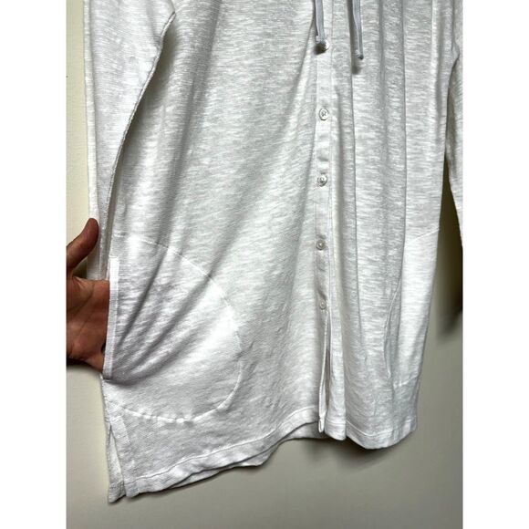 NWT - J. JILL Linen/Cotton Button Front Hooded Tunic Pockets White, Sz SP - Picture 2 of 9